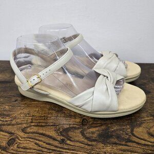 SAS Twist Again Slingback Open Toe Metallic Ivory Leather Sandals Womens 10N